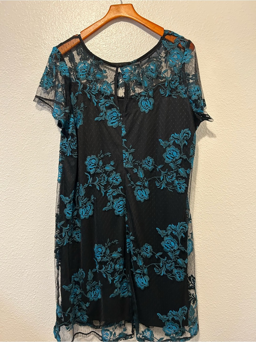 Lane Bryant Black Dress with Teal Floral Embroidery